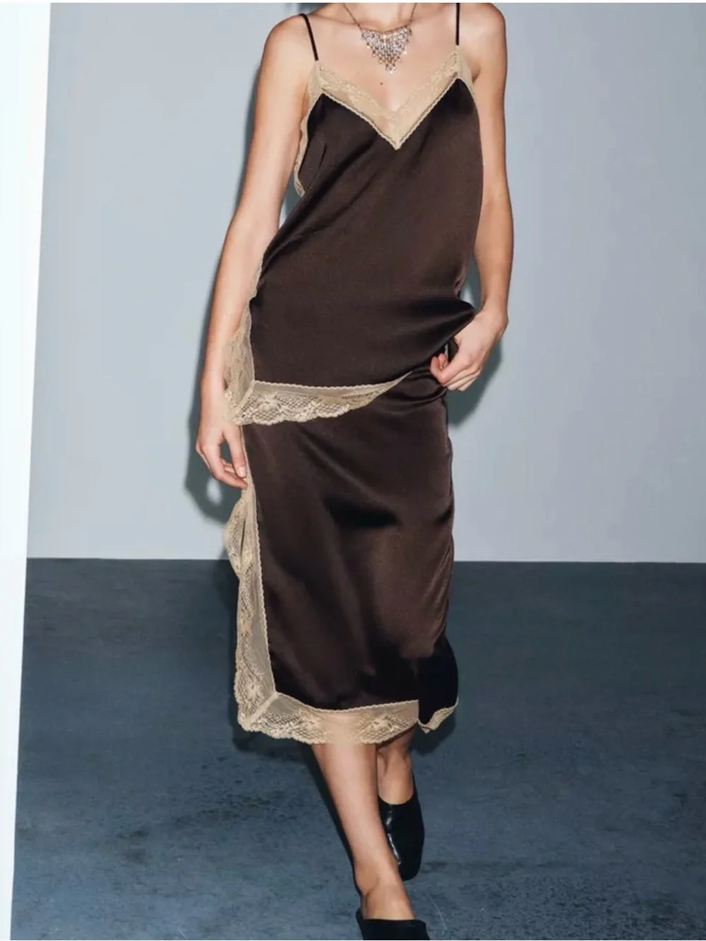 Zara‎ ZW COLLECTION satin lace skirt